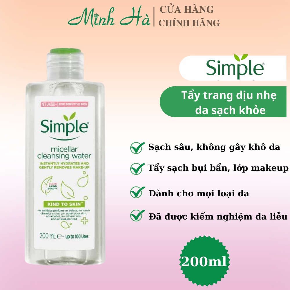 Nước tẩy trang Simple Kind to Skin Micellar Cleansing Water 400ml dành cho da nhạy cảm