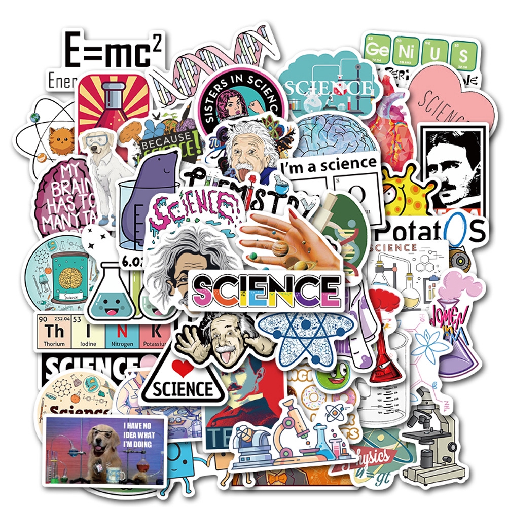 Sticker Bộ 50 Miếng Dán Sticker Chống Thấm Nước Hình Vật Lý Phòng Thí Nghiệm
