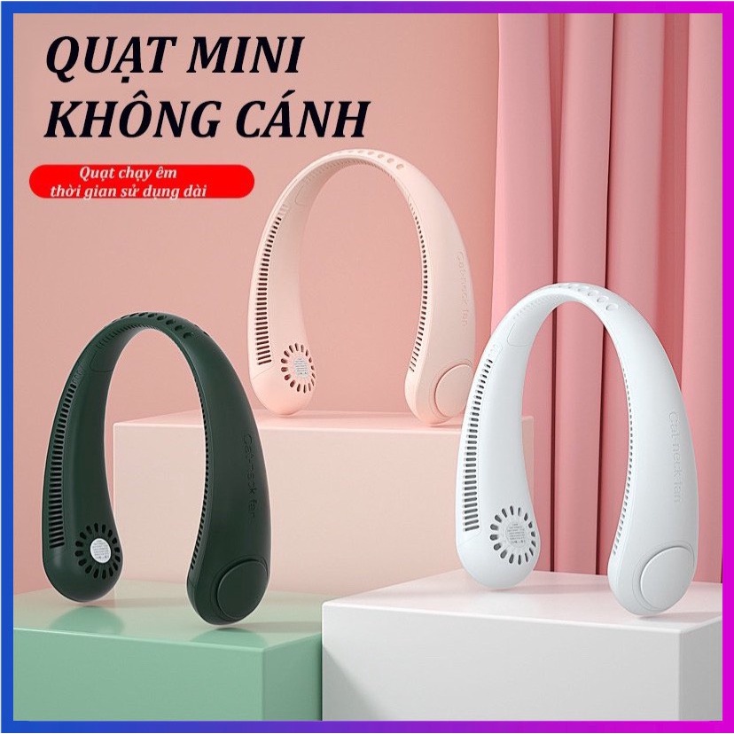 Quạt Đeo Cổ Mini Không Cánh Xoay 360 Độ Tích Điện Thông Minh Dùng Cho Người Hay Làm Việc Ngoài Trời, Văn Phòng.