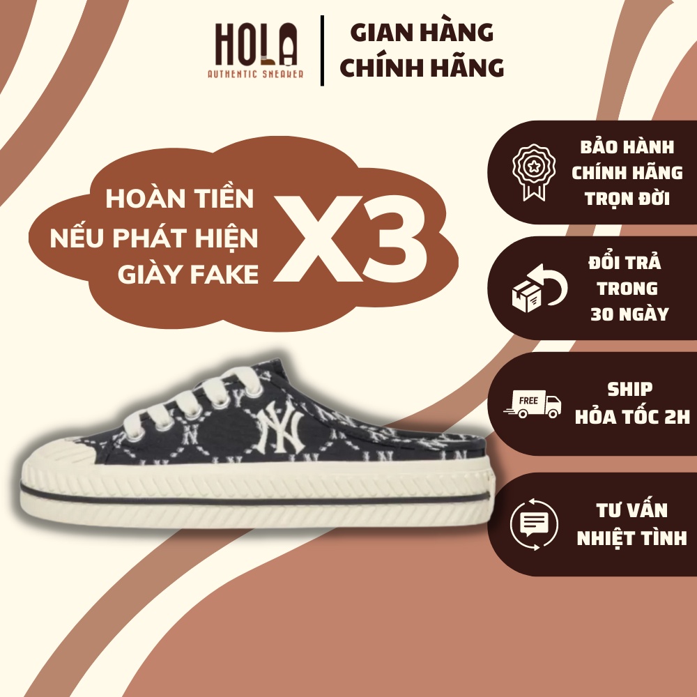 Giày MLB đạp gót, sục MLB Mule playback DIA BLACK new real 100%, check ra fake hoàn tiền x3