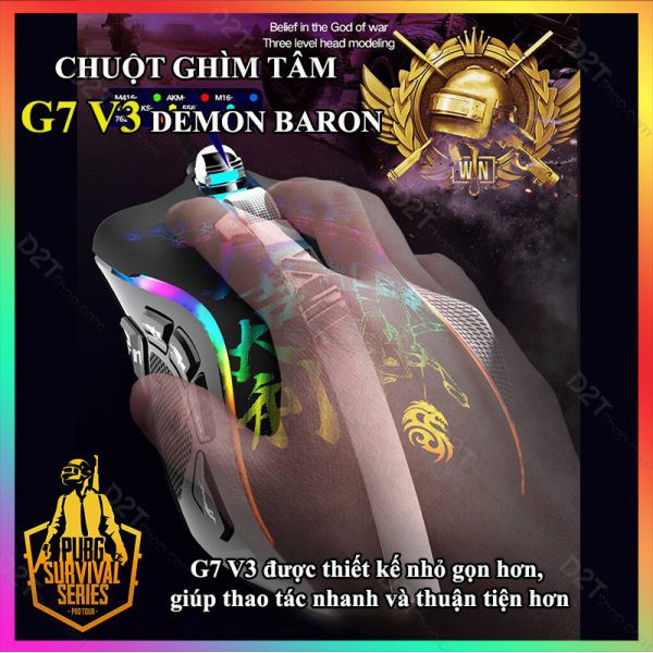 Chuột ghìm tâm G7 V3 Demon Baron bản nâng cấp 11 nút, nhỏ gọn hơn, Led RGB cho game PUBG và các game FPS khác