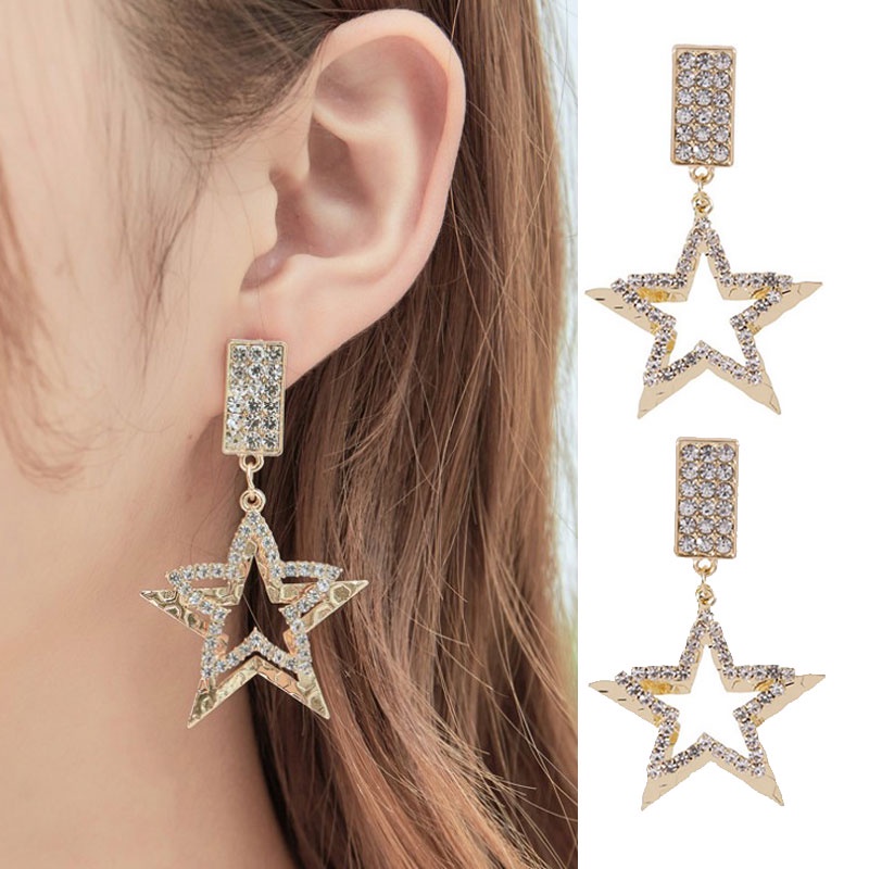 Bông Tai Mạ Bạc 925 Hình Ngôi Sao Đính Đá Thời Trang