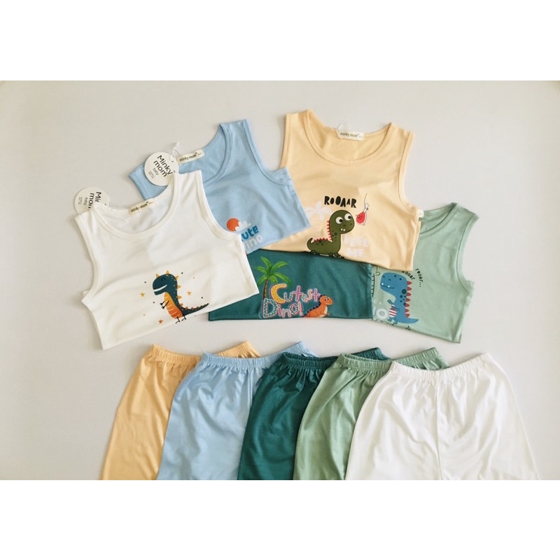 Bộ ba lỗ thun lạnh Minky Mom hoạ tiết khủng long siêu cưng cho bé trai bé gái vải mềm mịn rất đẹp