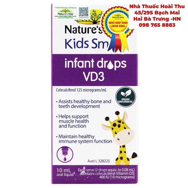 [Chính Hãng] Vitamin D3 cho trẻ sơ sinh Nature's Way Kids Smart Infant Drops VD3 - Lọ 10 ml