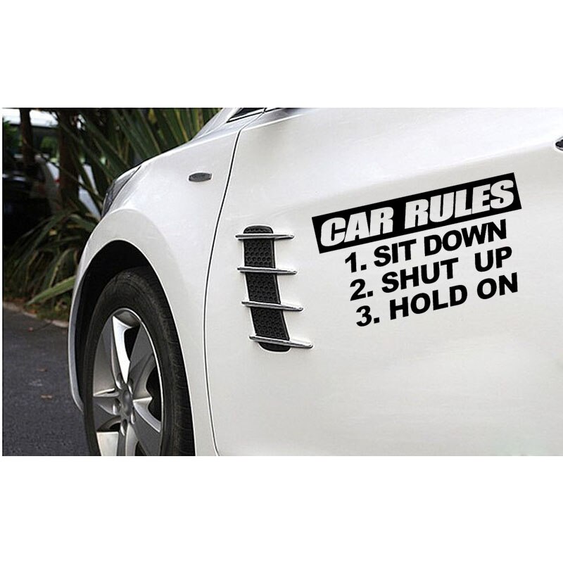 Miếng sticker &quot;CAR RULES SIT DOWN HOLD ON SHUT UP&quot; dán trang trí ô tô vui nhộn 15cmx8.4cm