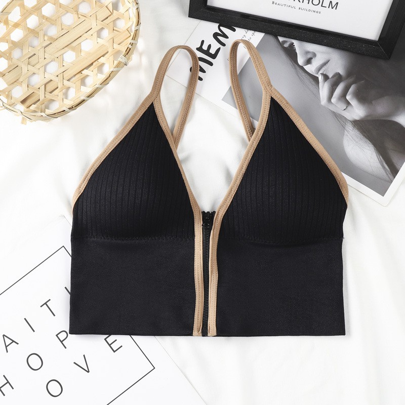 Áo Bra Nữ Cá Tính 2 Dây Cỗ V Khóa Kéo Trước Áo Croptop Đẹp Cotton Mềm Mịn | BigBuy360 - bigbuy360.vn