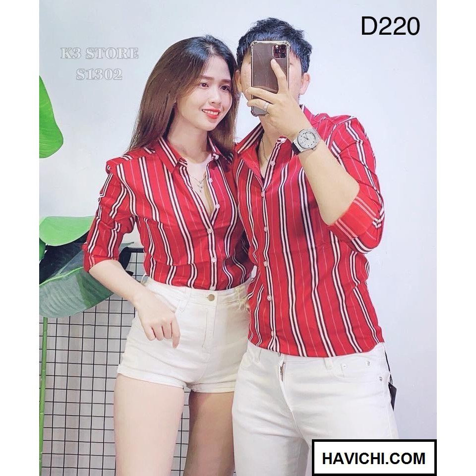 Áo Sơ mi nam đẹp 💚𝐅𝐑𝐄𝐄𝐒𝐇𝐈𝐏💚 Áo sơ mi cặp đôi đẹp Couple nam nữ sọc đỏ dễ thương phong cách cá tính