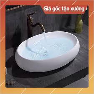 Lavabo rẻ, lavabo để bàn, chậu elip trắng, lavabo bàn đá