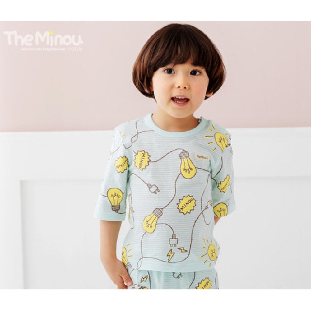 (130) Bộ tay lỡ cotton giấy xuất Hàn hoạ tiết bóng đèn The Minou 2 màu