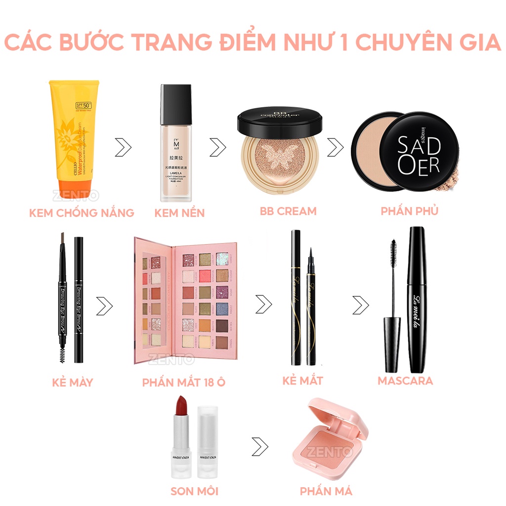 Bộ trang điểm chuyên nghiệp 10 món makeup đầy đủ thần thánh bảng màu thời thượng hottrend Zentop