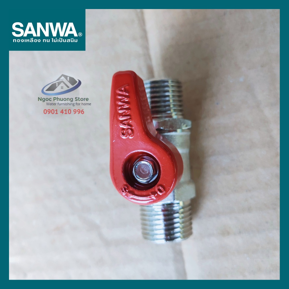 Van khóa nước, van bi Sanwa Thái Lan 2 đầu ren ngoài 1/2"  BV15MM