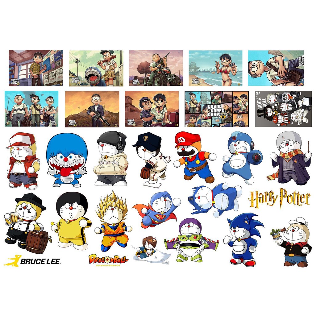 STICKER DORAEMON - SET STICKER TRANG TRÍ MŨ BẢO HIỂM, ĐIỆN THOẠI, LAPTOP, VALI, XE MÁY, VÁN TRƯỢT, TỦ, GƯƠNG,....