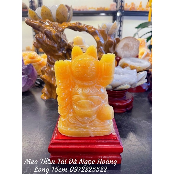 Tượng Con Mèo Thần Tài Đá Ngọc Hoàng Long Phong Thuỷ