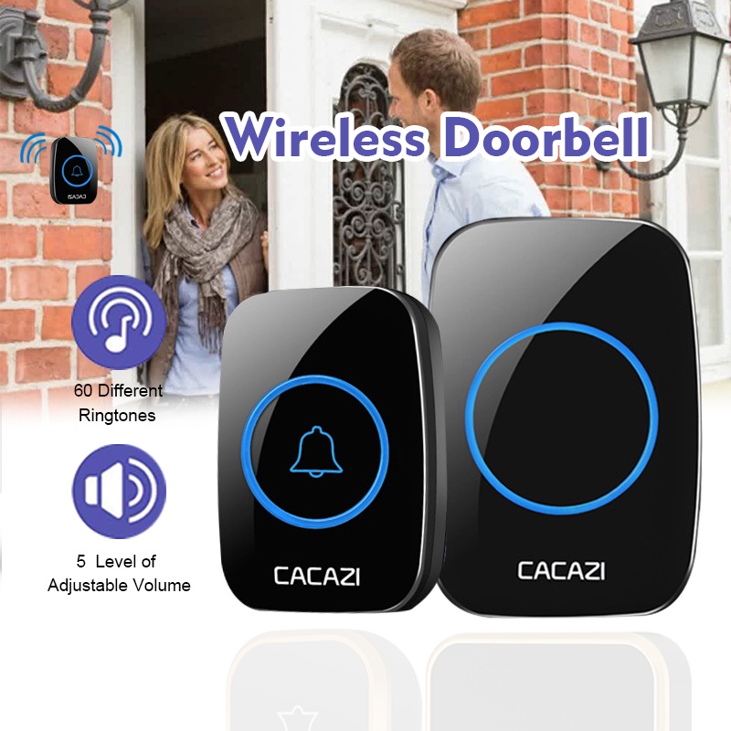 CACAZI Chuông Cửa Không Dây ,Chuông cửa thông minh, Kín Nước, Dùng Pin hoặc Điện 220V, kiều chuông khoảng cách 300m