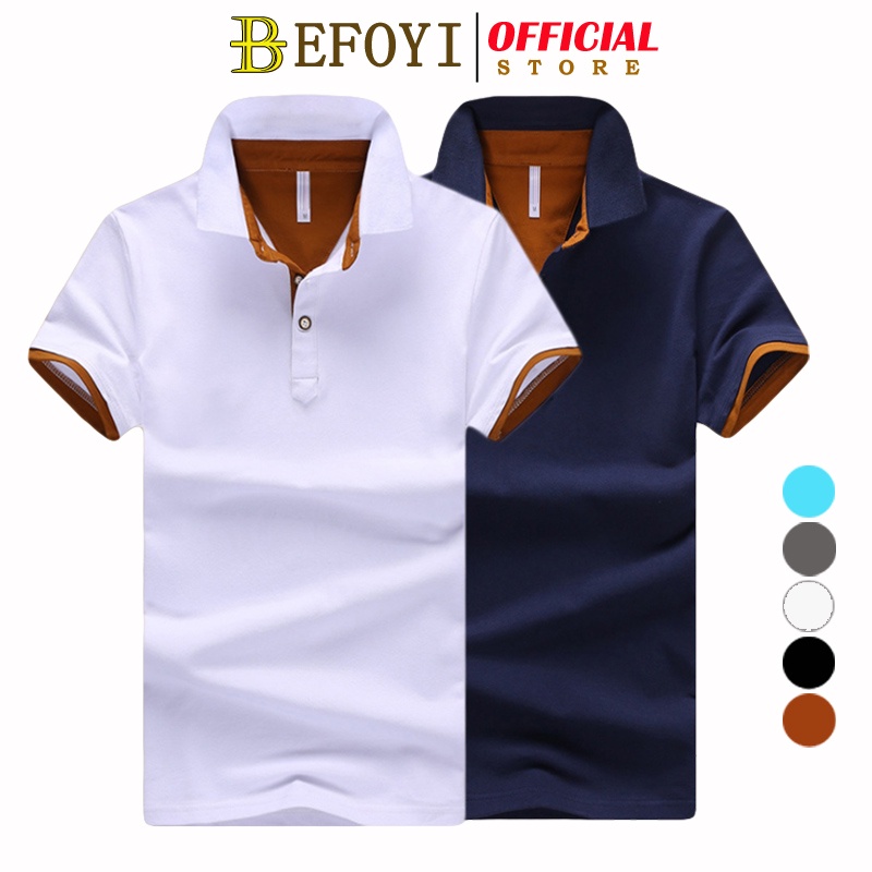 Áo thun polo BEFOYI vải cotton ngắn tay màu trơn thời trang cho nam