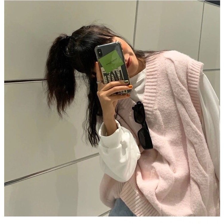 Áo Dệt Kim Không Tay Dáng Rộng Cổ Chữ V Phong Cách Vintage Thời Trang Dành Cho Nữ