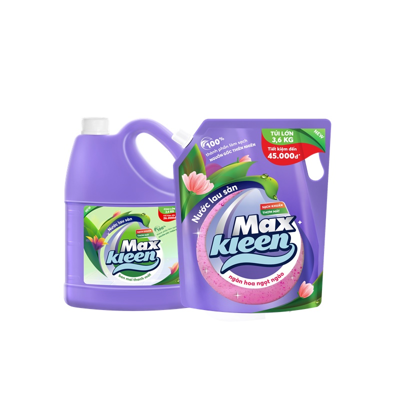 Combo Chai Lau Sàn MaxKleen Ban Mai 3.6kg + Túi Lau Sàn Ngọt ngào 3.6kg