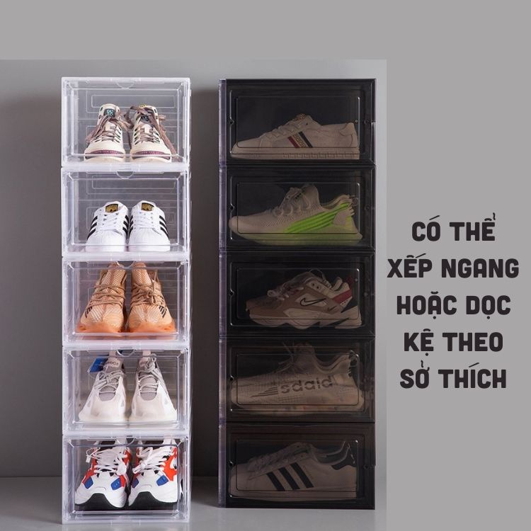 Hộp Đựng Giày Nhựa Cứng Cao Cấp Size Lớn, Kệ Giày Nắp Trong Suốt Cửa Nam Châm Lắp Ráp Tiện Lợi