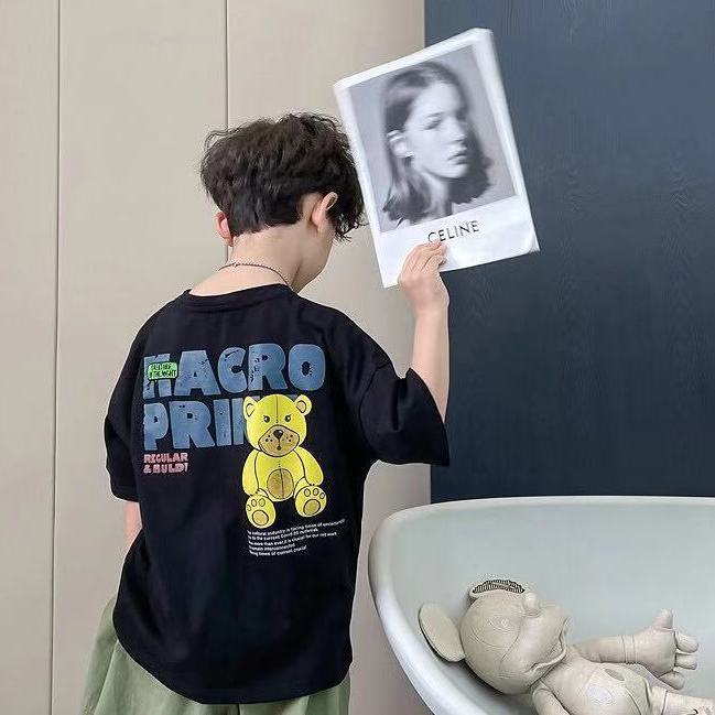 Áo Thun 100% Cotton Tay Ngắn In Họa Tiết Hoạt Hình Dành Cho Bé Trai