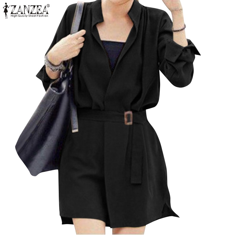 Đầm mini Zanzea tay dài có thắt lưng cúc thời trang dành cho nữ