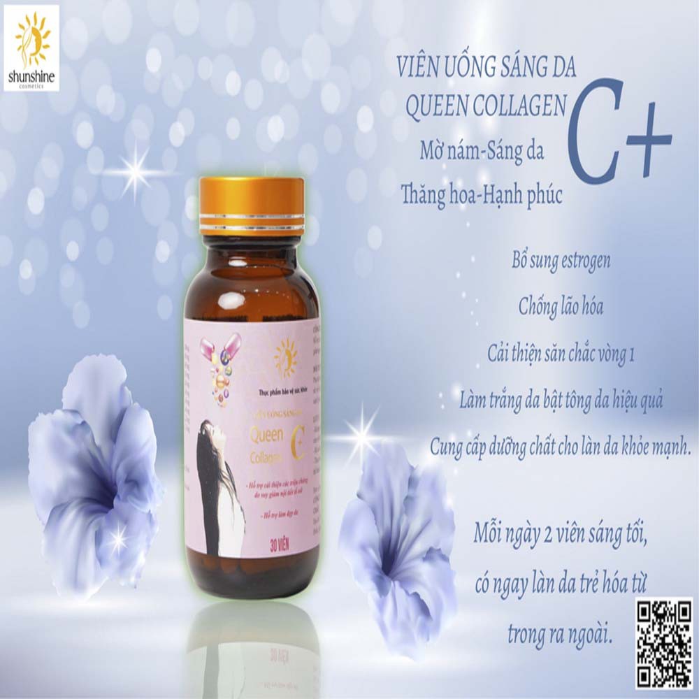 Shunshine Cosmetics queen collagen C tinh dầu, vitamin đẹp da, cân bằng nội tiết tố- Hộp 30 viên | Thế Giới Skin Care