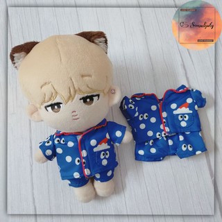 Bộ ngủ chấm bi xanh cho doll 20cm