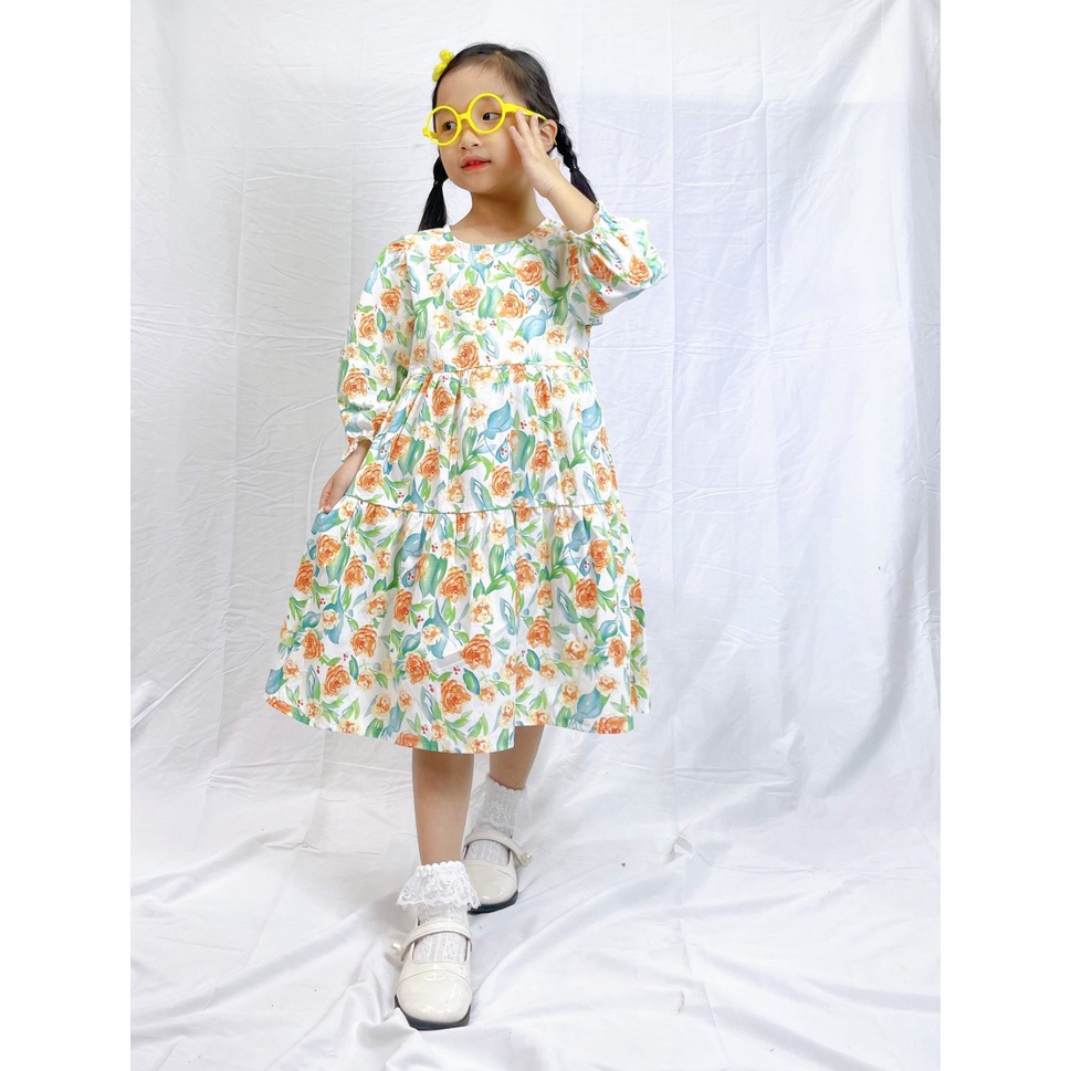Đầm Cho Bé Gái Hml  Chất Thô Tay Dài, Váy Trẻ Em  Thu Đông 1,2,3,4,5,6,7,8,9,10 Tuổi Size Đại Mã A39