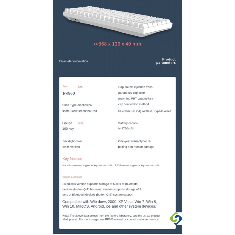 Bàn Phím rk100 rgb rk860 bluetooth + 2.4g type-c Không Dây Chất Lượng Cao