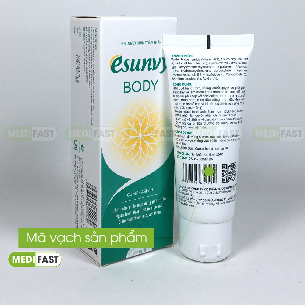 Kem ngừa mụn toàn thân Esunvy body Tuýp 50g, giảm mụn lưng, ngực từ thảo dược.