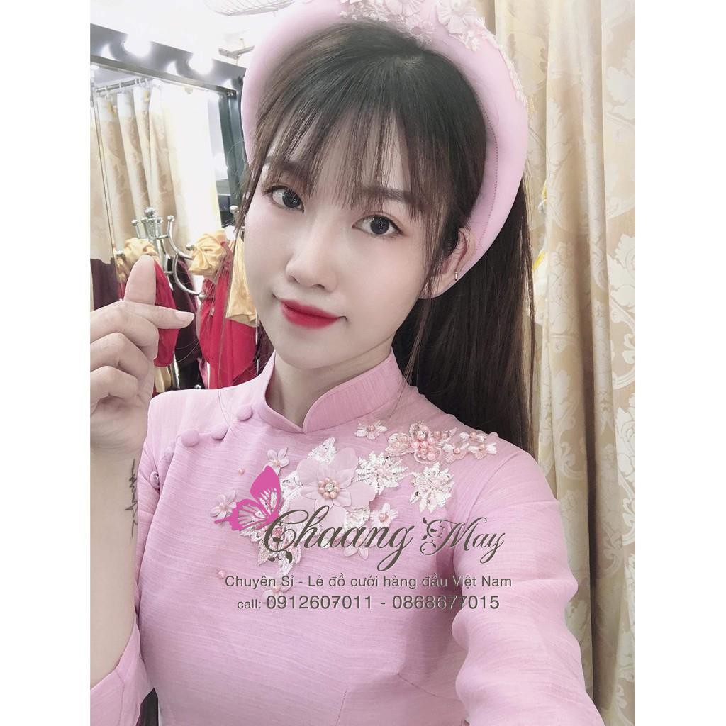Áo Dài 4 Tà Cách Tân Lửng May Sẵn Lụa Xước Hồng Cao Cấp Mặc Lễ Tết Đẹp CT018A