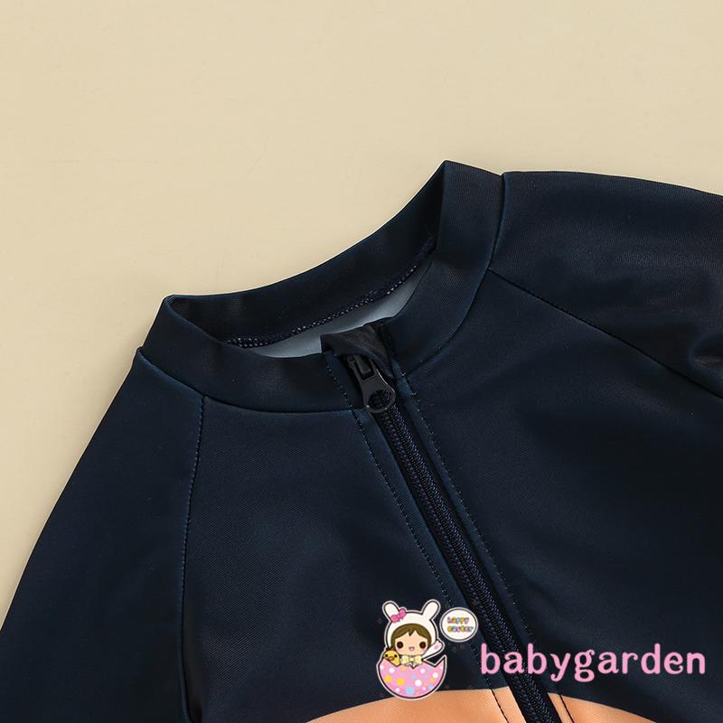 Bộ đồ bơi liền thân cổ tròn tay dài phối bèo in họa tiết cầu vồng dễ thương cho bé gái 2-7 tuổi