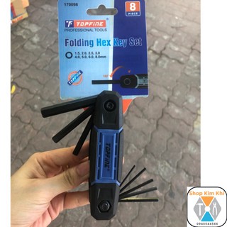 Bộ lục giác gập đài loan thép crv đen topfine siêu cứng 8 chi tiết