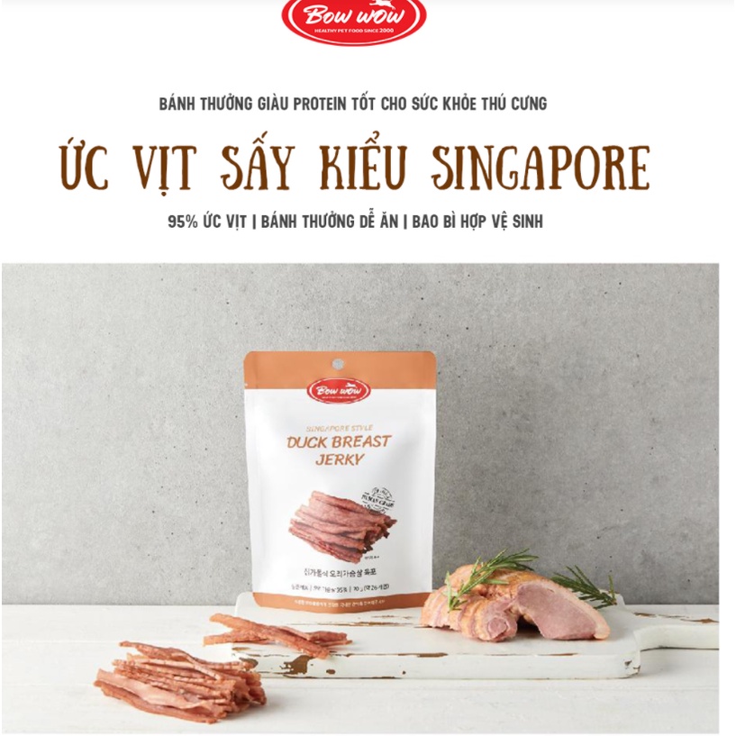 Thức ăn vặt bánh thưởng thịt sấy Bowwow - Thịt sấy - Ức vịt/Ức gà/thịt bò - 70 g