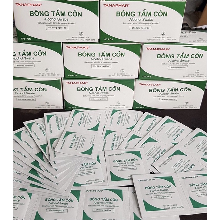 Bông tẩm cồn Tanaphar - Hộp 100 miếng