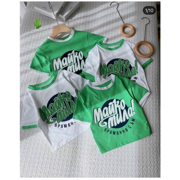 Áo croptop tay ngắn phối xanh xinh xẻo alohashop91