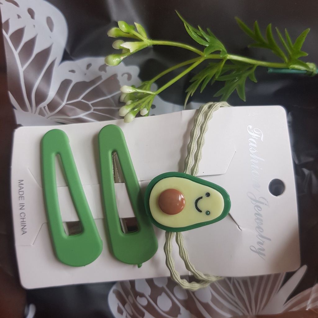 Kẹp Tóc Và Dây Buộc Tóc Quả Bơ  siêu cute