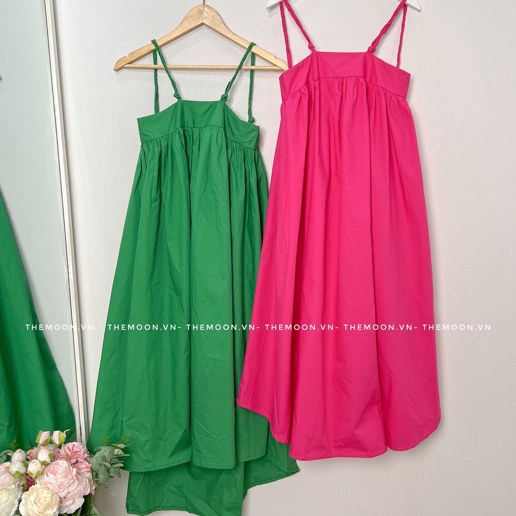 Đầm babydoll thô hai dây xòe rộng 3 màu mùa hè