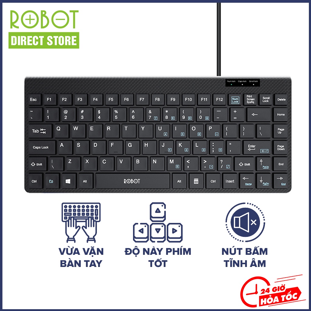 Bàn phím có dây mini Robot RK10 Robot Direct Store nút ấn tĩnh âm không gây ồn nhỏ gọn thuận tiện mang theo