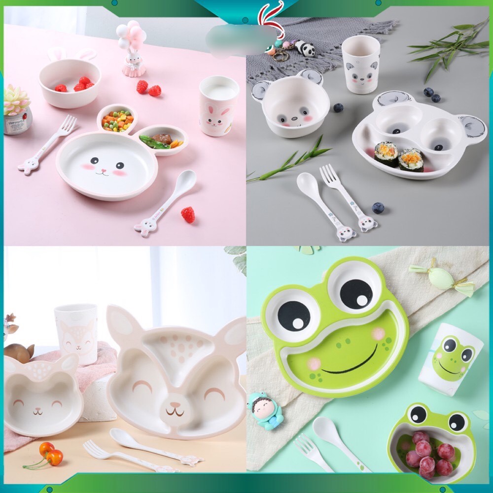 Set 5 món Khay, Bát, Cốc, Thìa, Dĩa ăn dặm hữu cơ tự nhiên SHALL - Nhiều mẫu