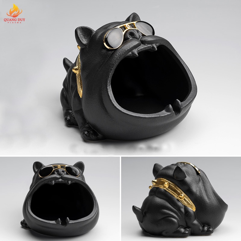 Gạt tàn thuốc lá hình chó Bulldog gốm sứ đẹp lạ trang trí độc đáo