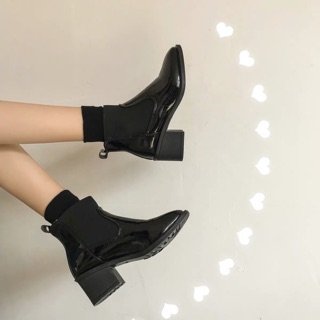 Giày boot cổ thấp da bóng ulzzang