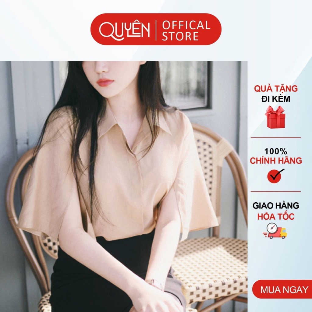 Sơ mi nữ tay ngắn, cổ đức tay xẻ trẻ trung, áo thời trang công sở Quyên Fashion AA560