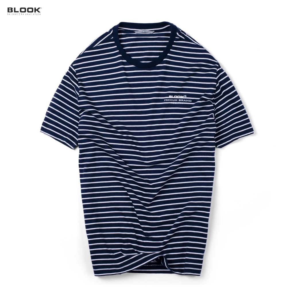 Áo thun cổ tròn nam BLOOK vải cotton sọc thời trang co giãn tốt bển màu mã 44055