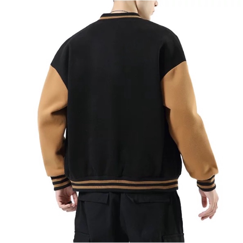 Áo Khoác Bomber Phối Nam Nữ T-A-N from rộng vai sệ-AKBDL01- trơn dể phối đồ màu đen ảnh thật