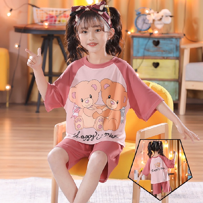 Bộ Đồ Ngủ Tay Ngắn Chất Cotton In Họa Tiết Dễ Thương Thời Trang Cho Bé Trai / Gái