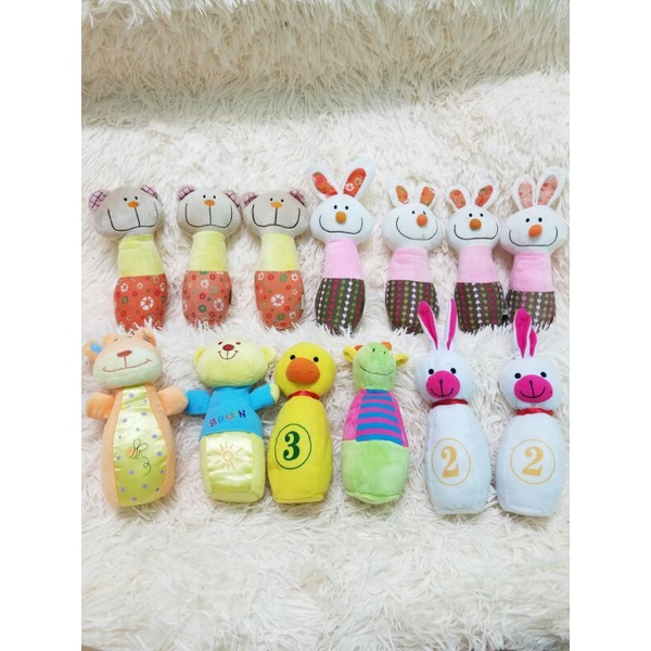 Gấu bông boling cầm tay để bàn cho bé chơi