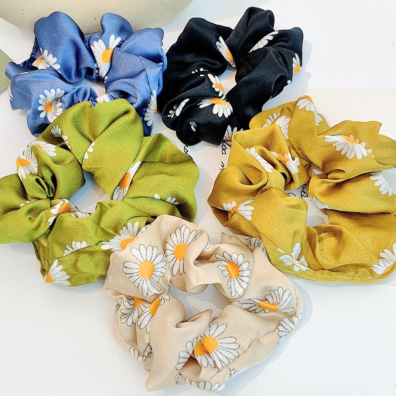 Dây buộc tóc Scrunchies lụa in hoa cúc HD98