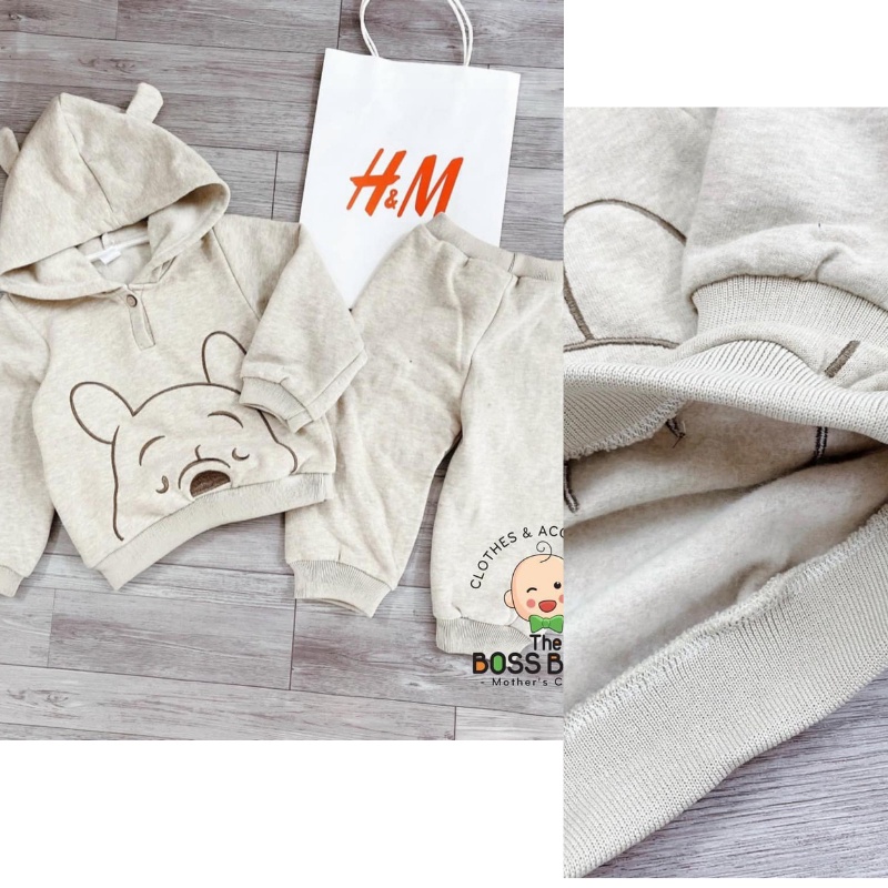 Đồ bộ cho bé trai bé gái sét nỉ bông gấu Po.oh có mũ H.M xuất xịn Xiaomimi