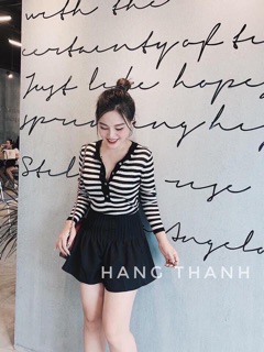 Áo tăm kẻ khuy cổ