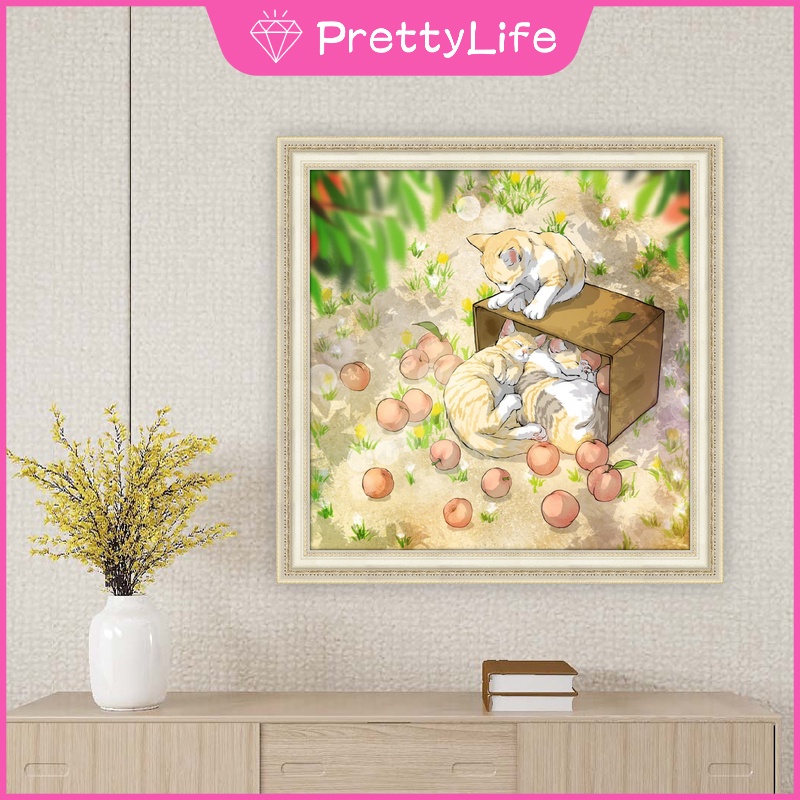 Bộ tranh đính đá 5D họa tiết mèo Kitty dễ thương độc đáo DIY dùng trang trí nhà cửa 30x30cm/40x40cm/50x50cm